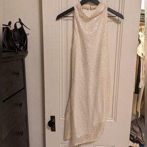 Sparkly Cream Sleeveless Mini Dress